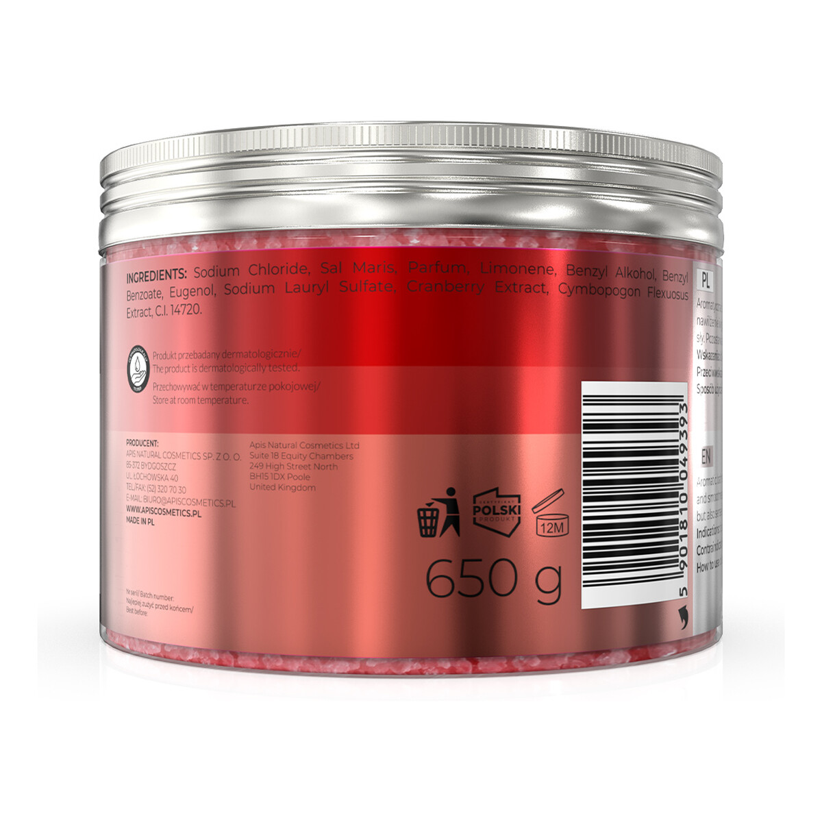 Apis Żurawinowa Witalność Rewitalizująca sól do kąpieli z żurawiną i trawą cytrynową 650g