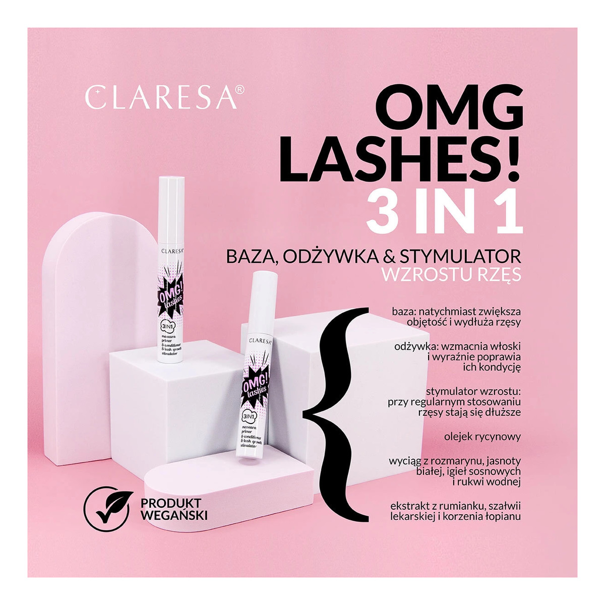 Claresa Baza odżywka i stymulator wzrostu pod tusz 3 w 1 OMG Lashes! 10g