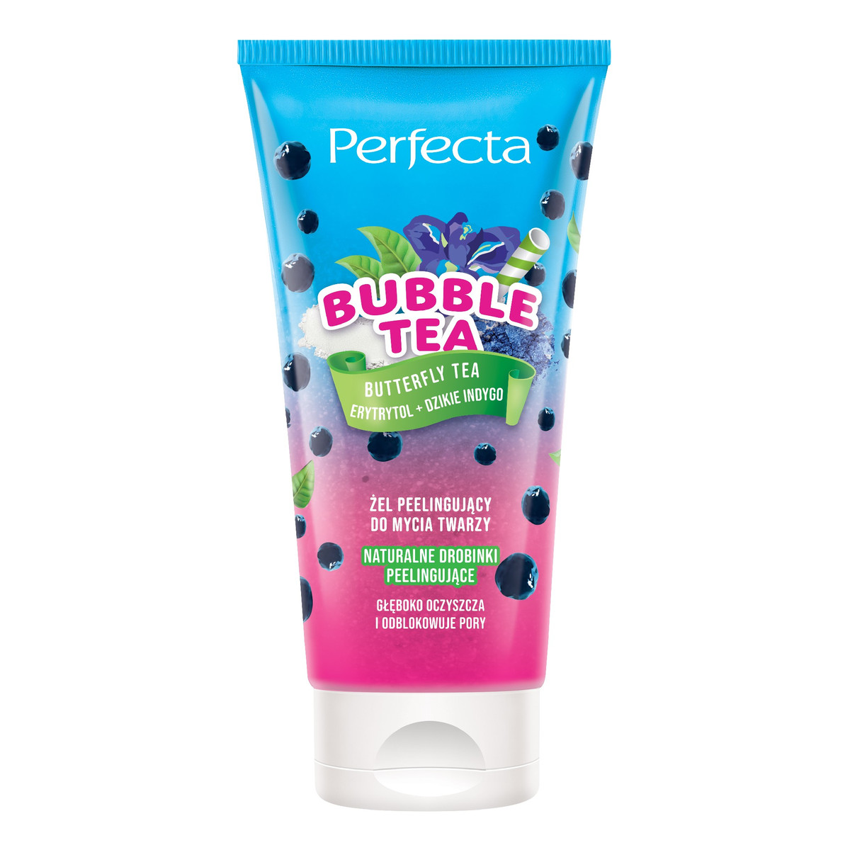 Dax PERFECTA Bubble Tea Żel peelingujący do mycia twarzy butterfly tea, erytrytol + dzikie indygo 150 ml