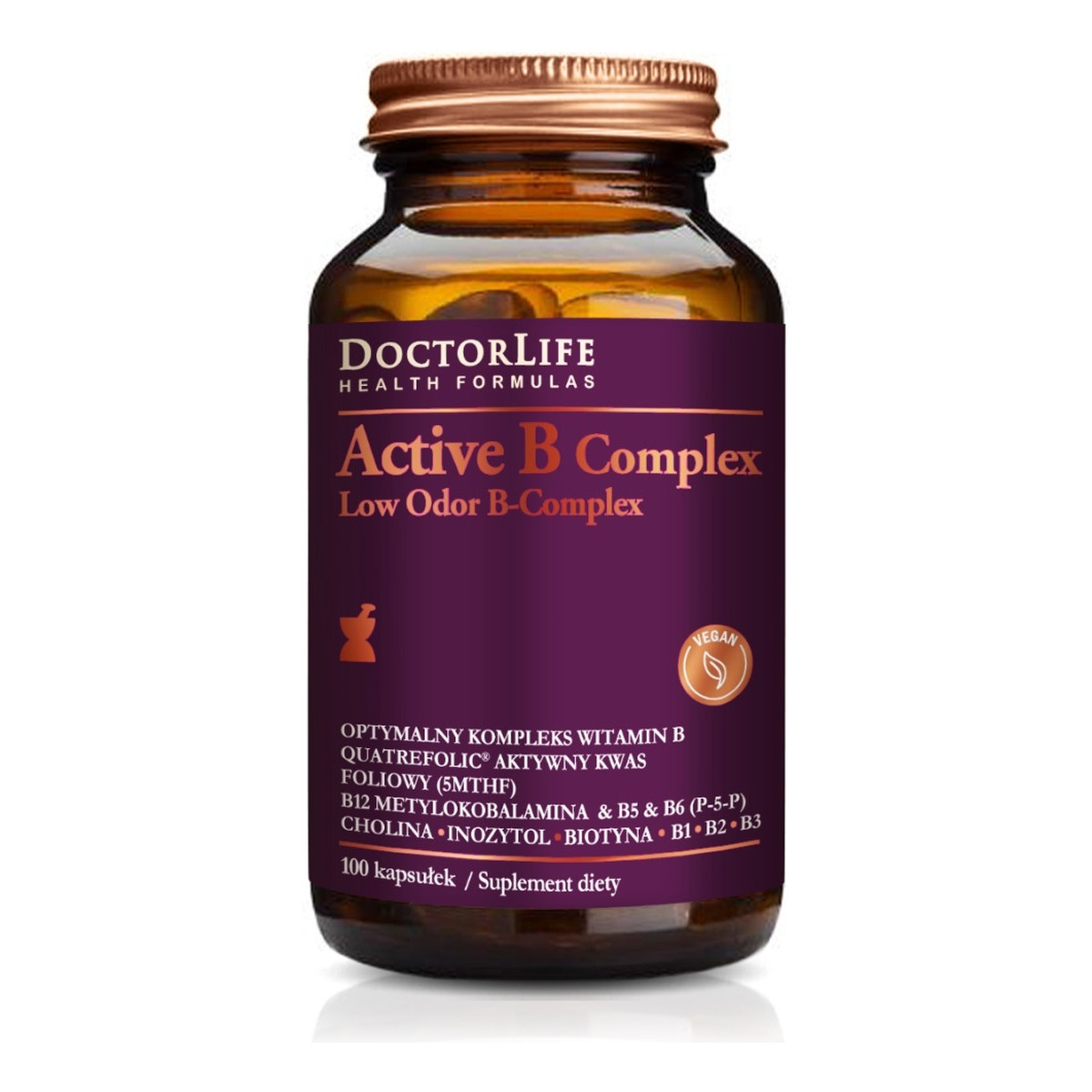 Doctor Life Active B Complex Low Odor B-Complex optymalny kompleks witamin B suplement diety 100 kapsułek