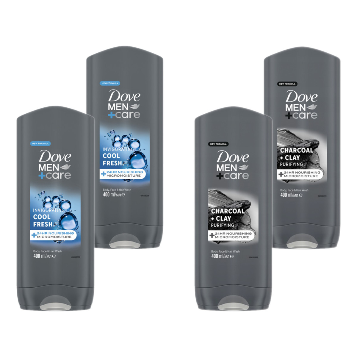 Dove Men+Care Żel Pod Prysznic Cool Fresh 2szt. + Charcoal Clay 2szt.