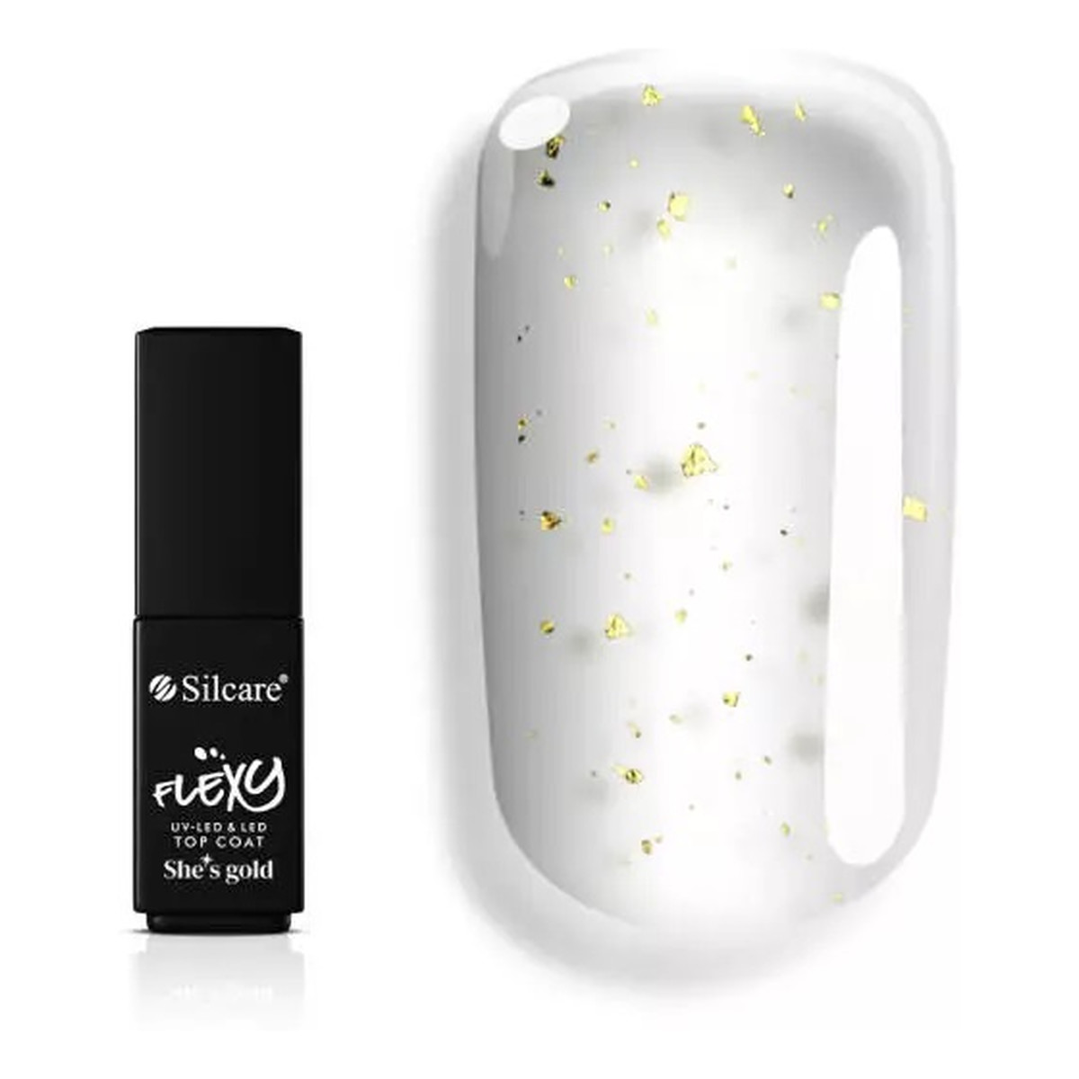 Silcare Flexy She's Gold Top Coat preparat nawierzchniowy z drobinkami w kolorze złota 4g