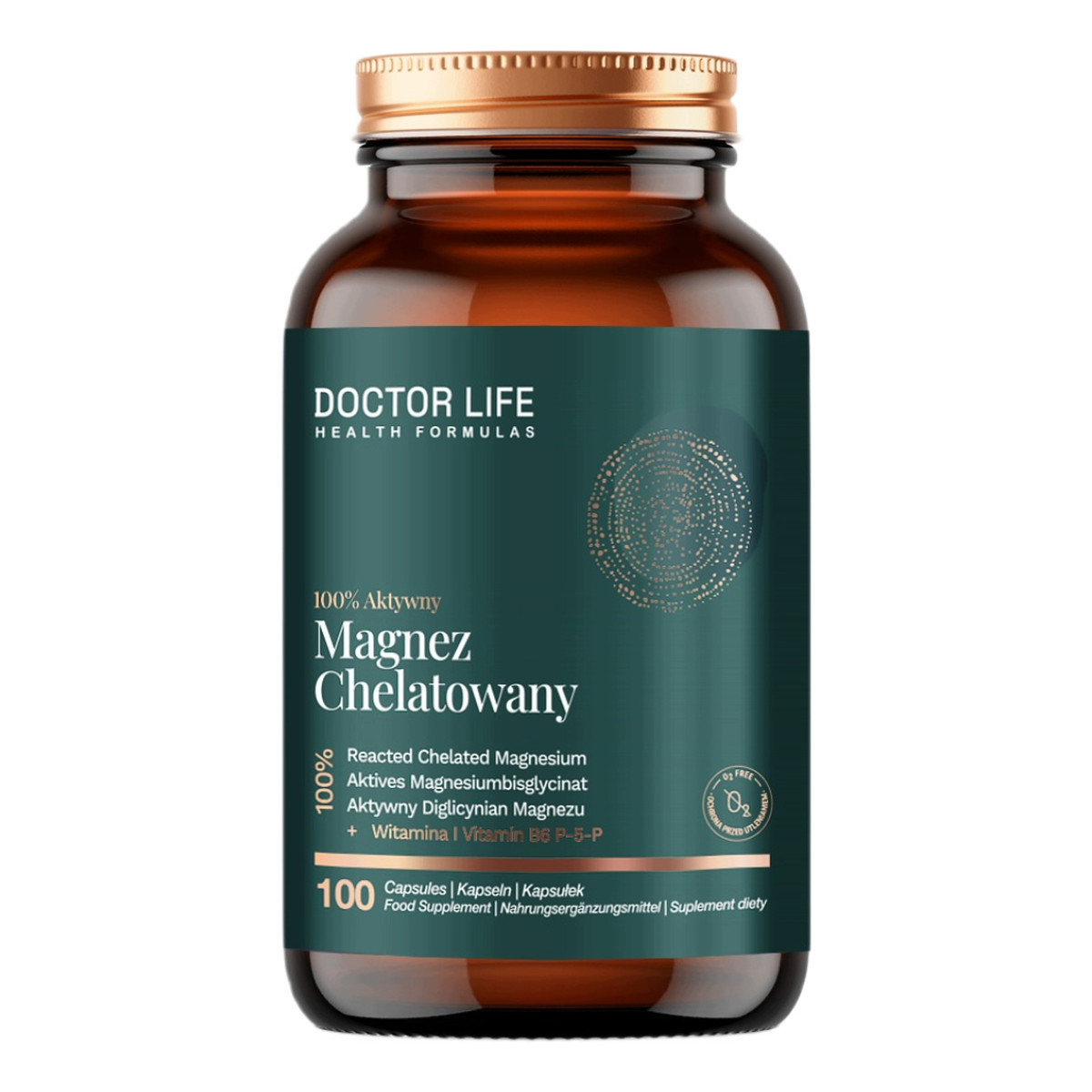 Doctor Life Magnez Chelatowany 100% aktywny + witamina B6 P-5-P suplement diety 100 Kapsułek