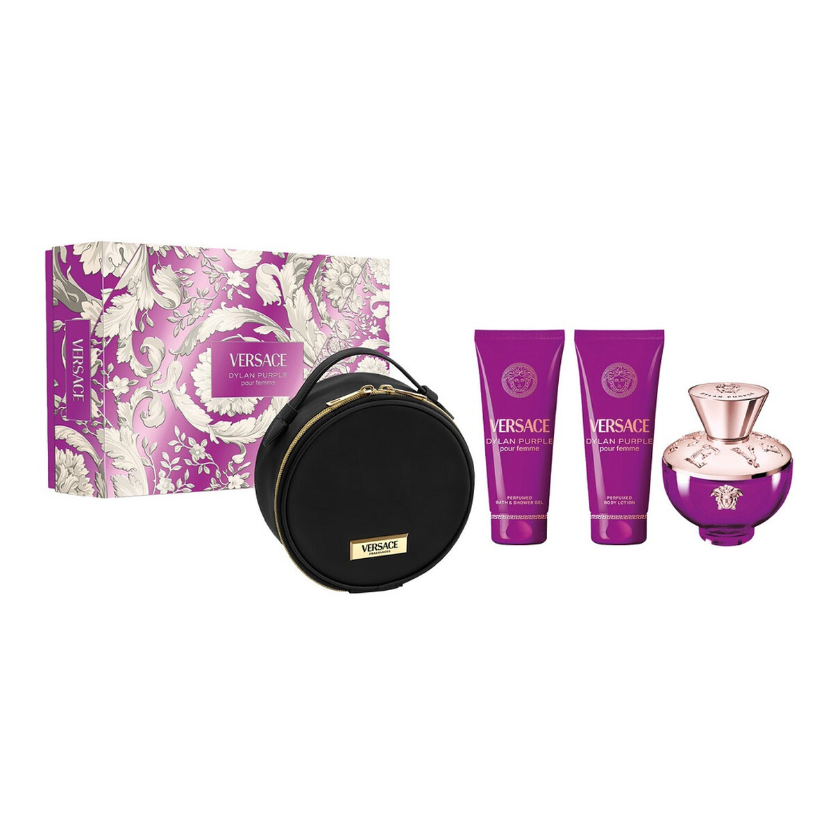 Versace Dylan Purple Pour Femme Zestaw woda perfumowana spray 100ml + balsam do ciala 100ml + żel pod prysznic 100ml + kosmetyczka