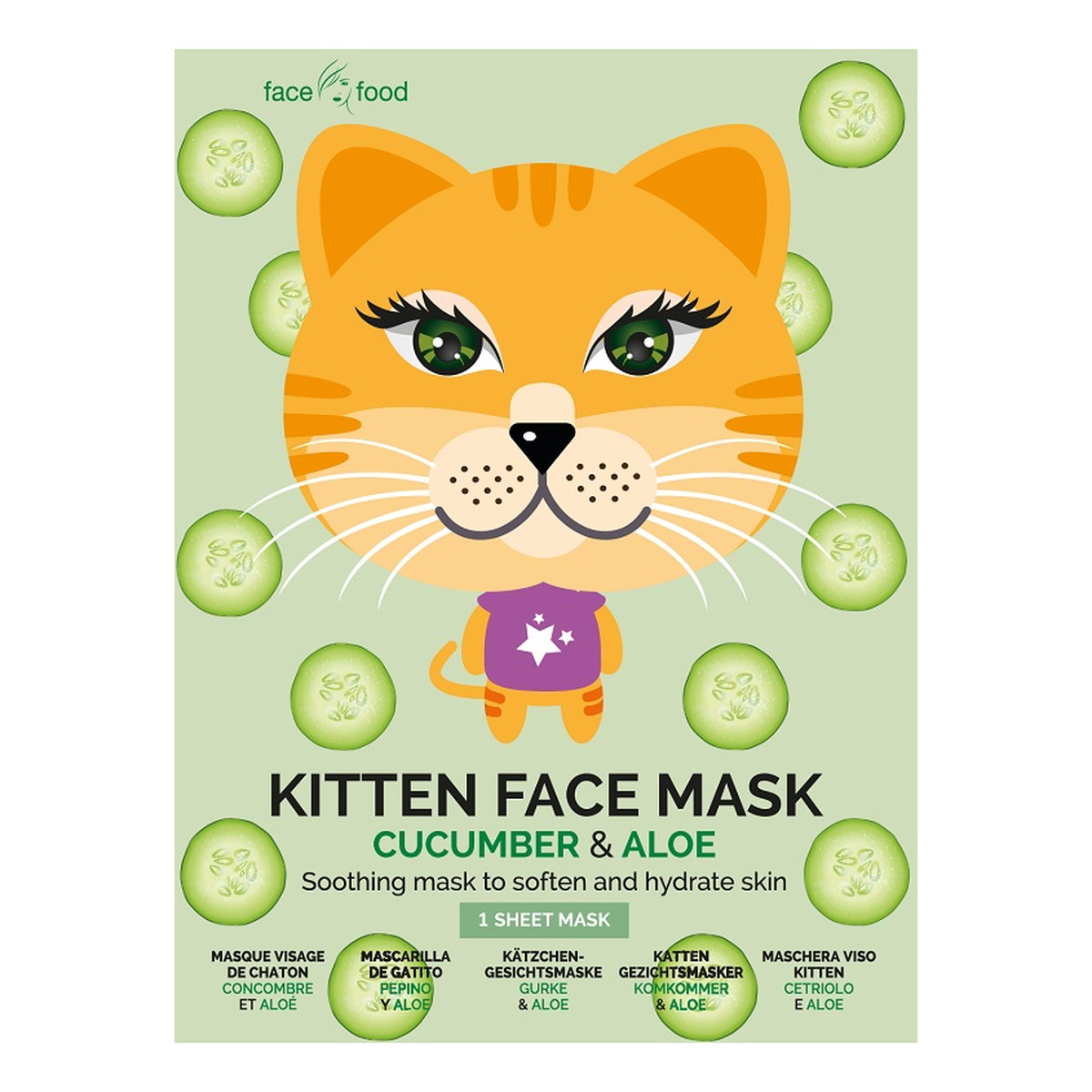 7th Heaven Face Food Kitten Face Mask kojąca maseczka w płachcie zmiękczająca i nawilżająca skórę Cucumber & Aloe