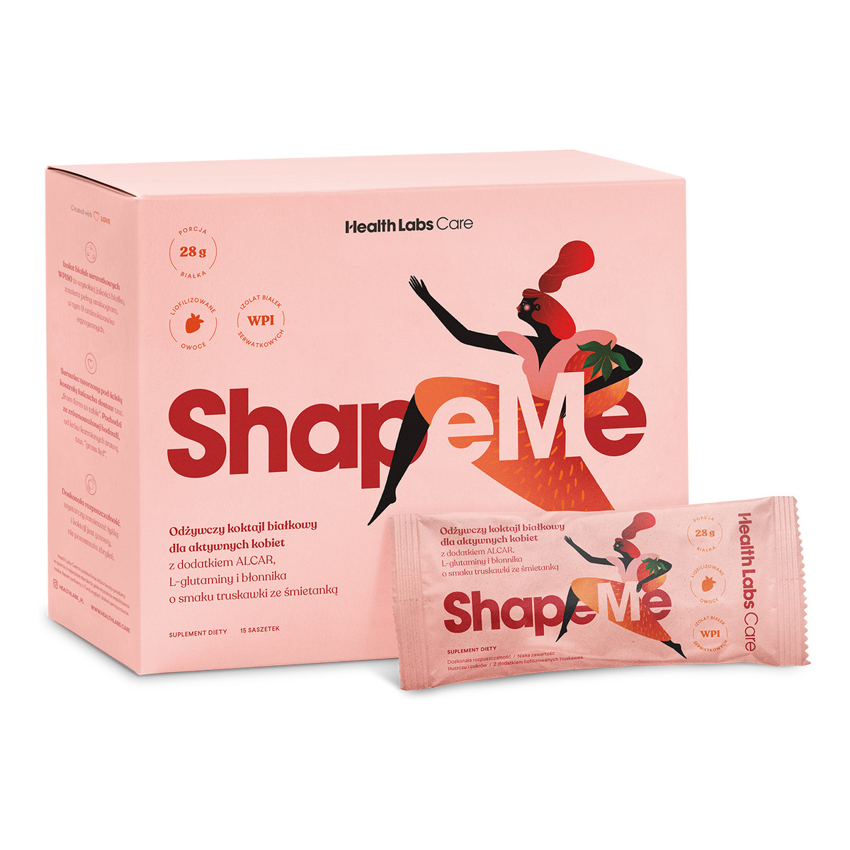 HealthLabs Shapeme odżywczy koktajl białkowy dla aktywnych kobiet suplement diety truskawka ze śmietanką 15 saszetek
