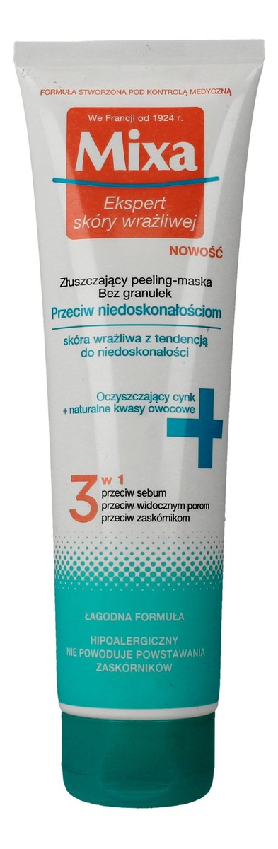 Złuszczający Peeling-maska przeciw niedoskonałościom bez granulek 3w1