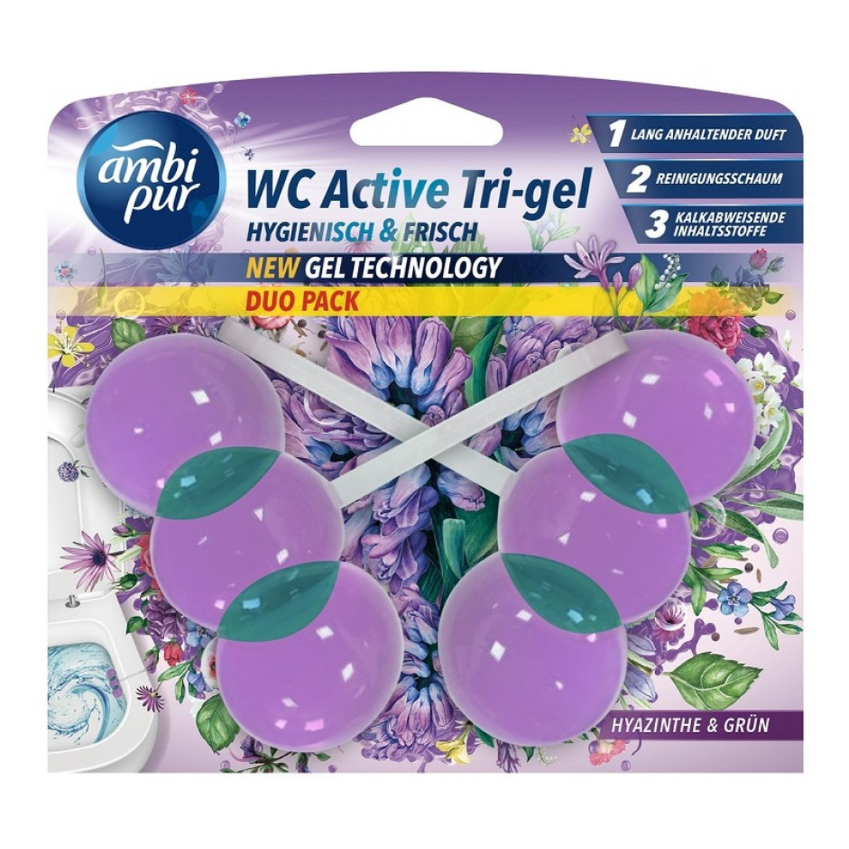 Ambi Pur Kostka do WC Active Tri-Gel Hyazinhte & Grun 45g