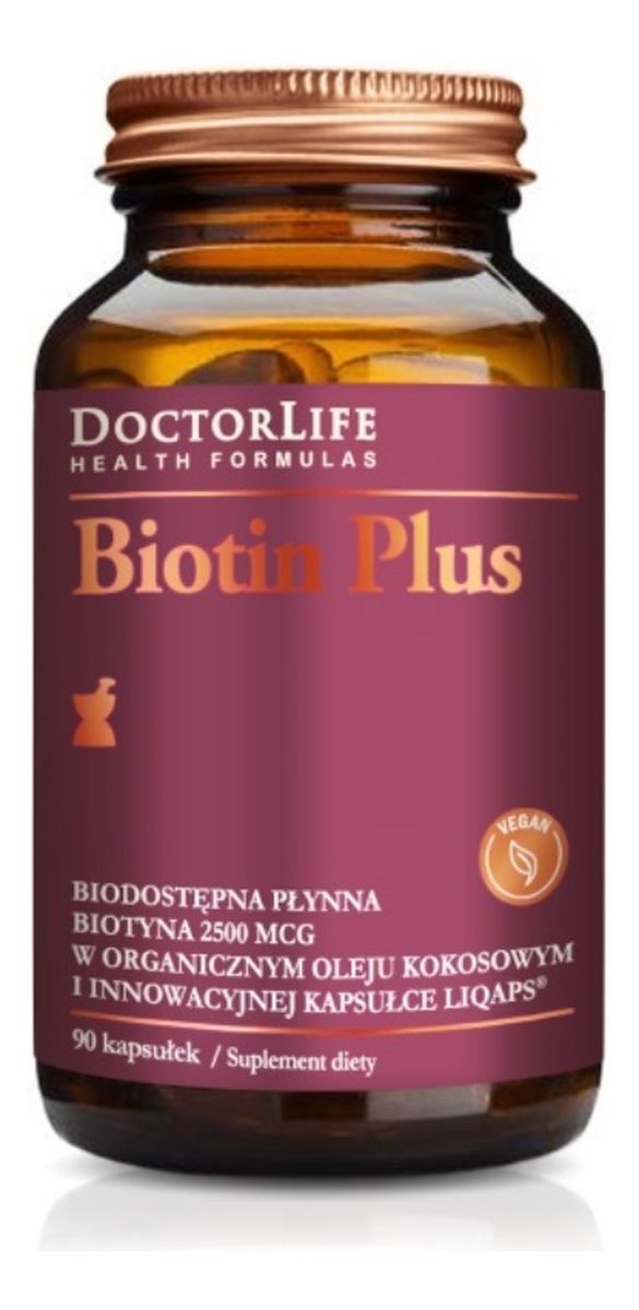 Biotin Plus biotyna 2500mcg w organicznym oleju kokosowym suplement diety 90 kapsułek