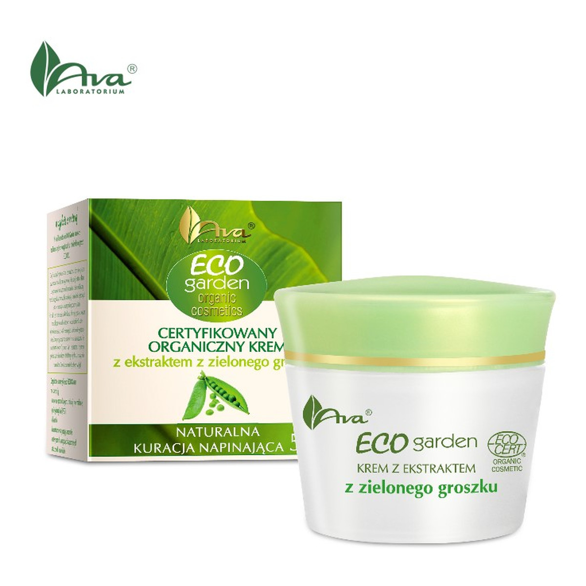 Ava Laboratorium ECO Garden Certyfikowany organiczny krem z ekstraktem z zielonego groszku - Naturalna kuracja napiniająca 50+ 50ml