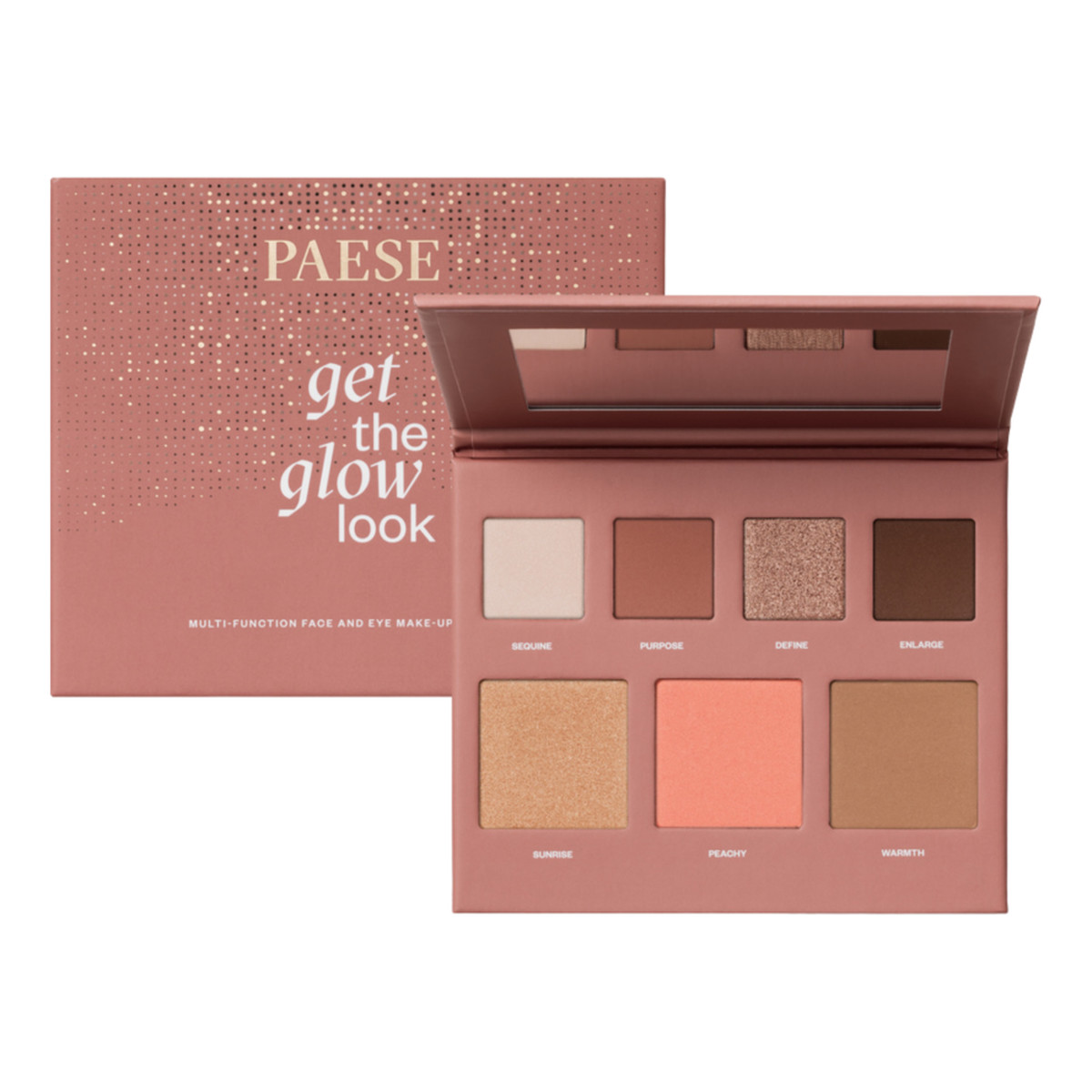 Paese Get The Glow Look Paleta cieni + rozświetlacz róż i bronzer 16g