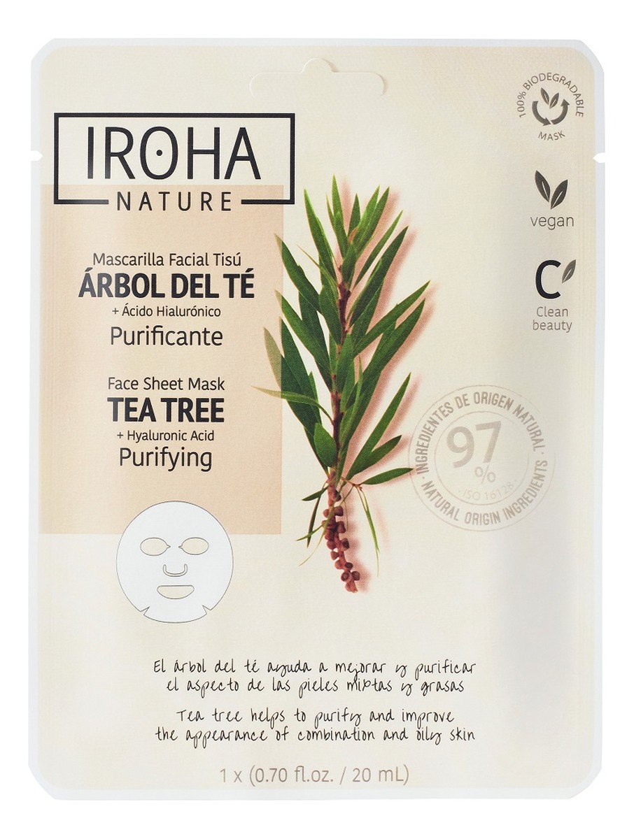 Purifying face sheet mask tea tree + hyaluronic acid oczyszczająca maska w płachcie z drzewem herbacianym i kwasem hialuronowym
