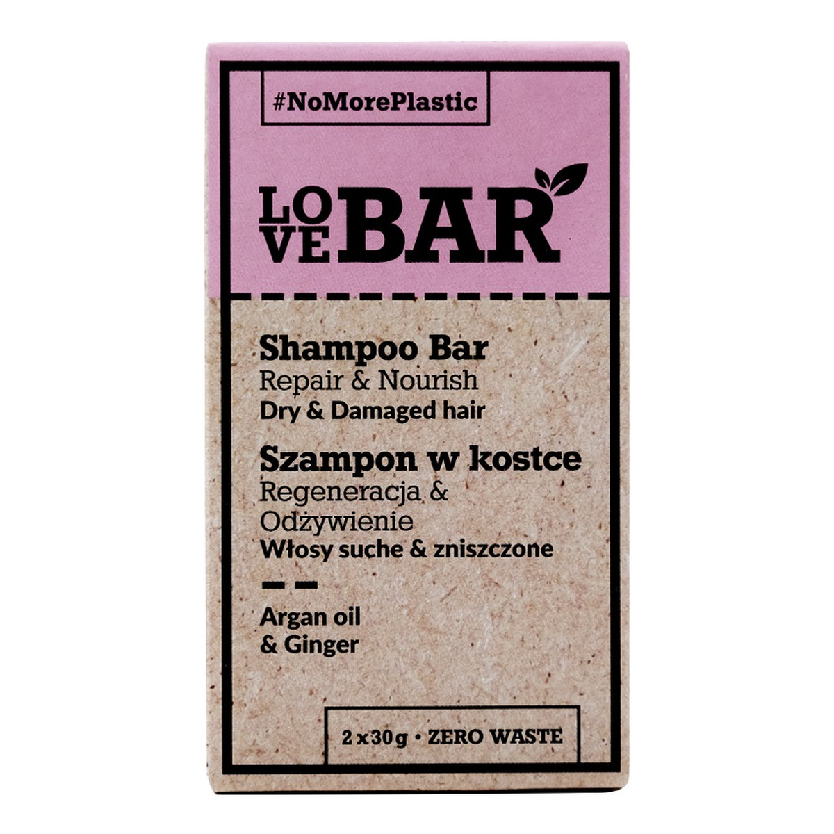 Love Bar Shampoo Bar Szampon w kostce do włosów suchych i zniszczonych Olej Arganowy & Imbir 2x30g 60g
