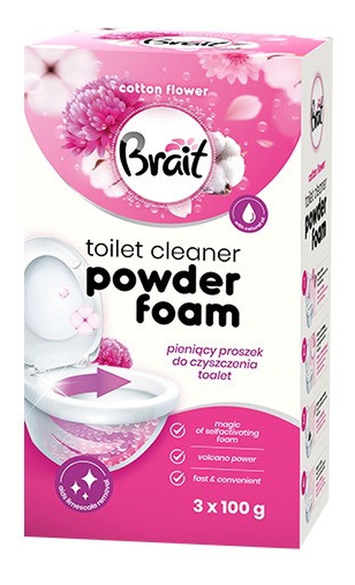 Brait wulkan pieniący proszek do czyszczenia toalet cotton flower 3 x 100 g