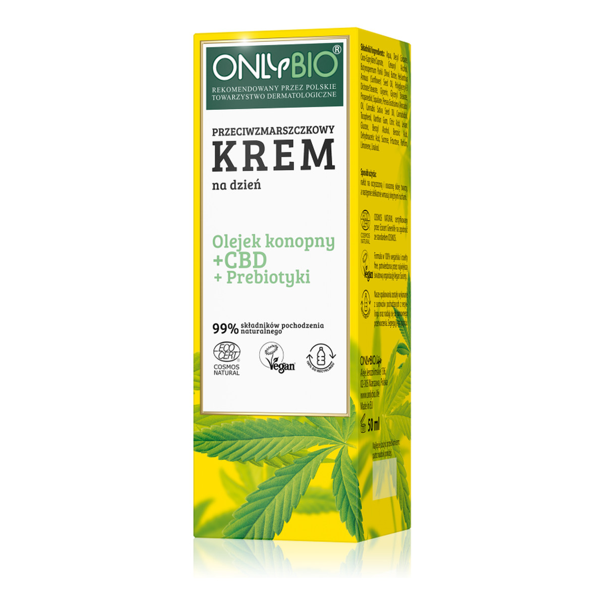 OnlyBio Olejek konopny + CBD + Priebiotyki przeciwzmarszczkowy krem na dzień 50ml
