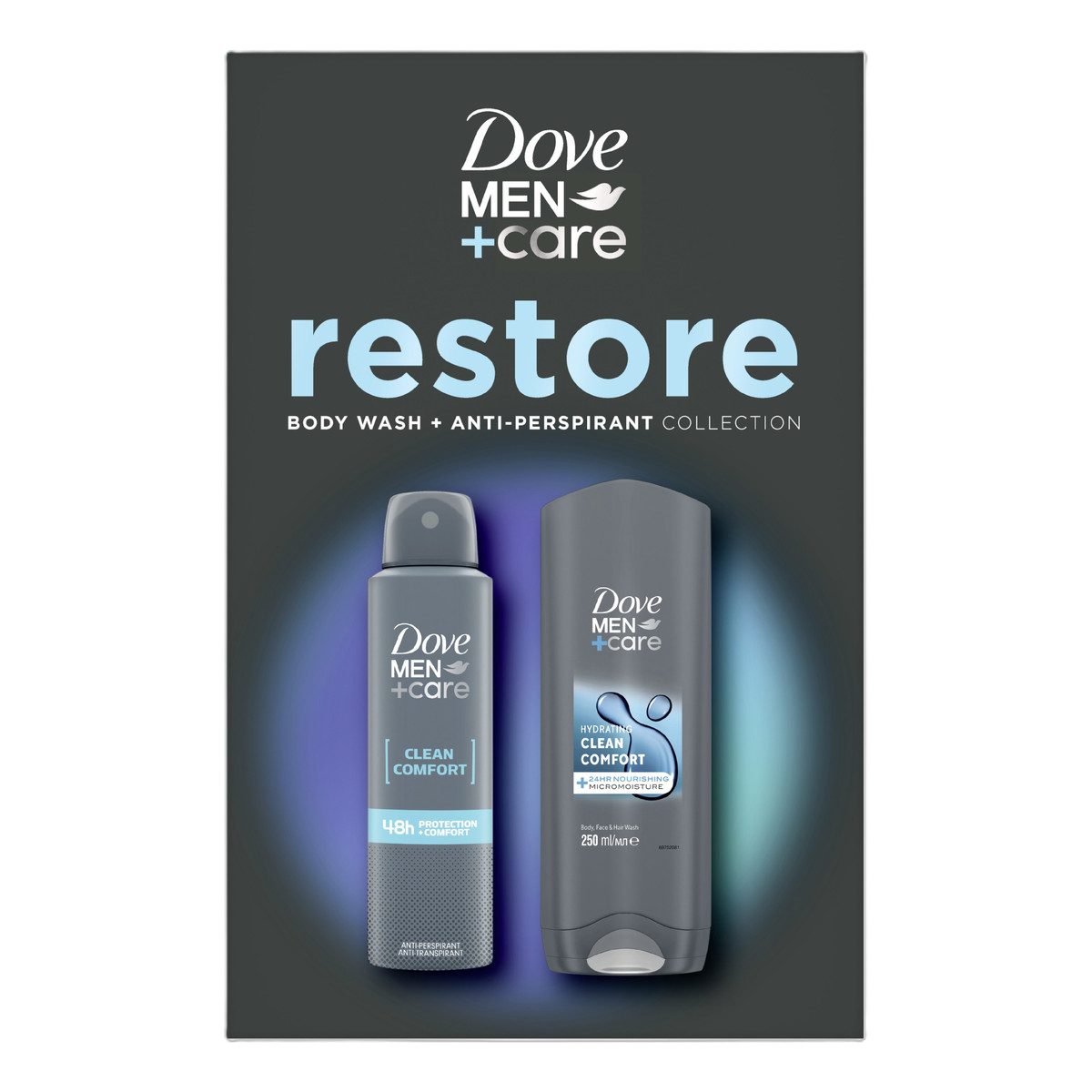 Dove Men+Care Clean Comfort Zestaw Antyperspirant w sprayu 48h + żel pod prysznic