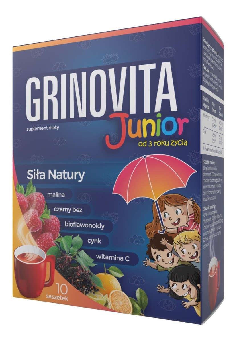 Grinovita Junior Suplement diety dla dzieci - herbatka 1opakowanie -10 saszetek