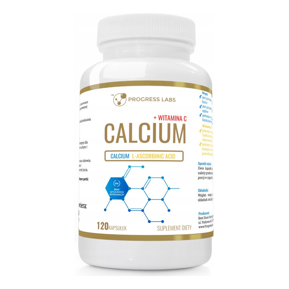 Progress Labs Calcium + Witamina C suplement diety 120 kapsułek 200mg