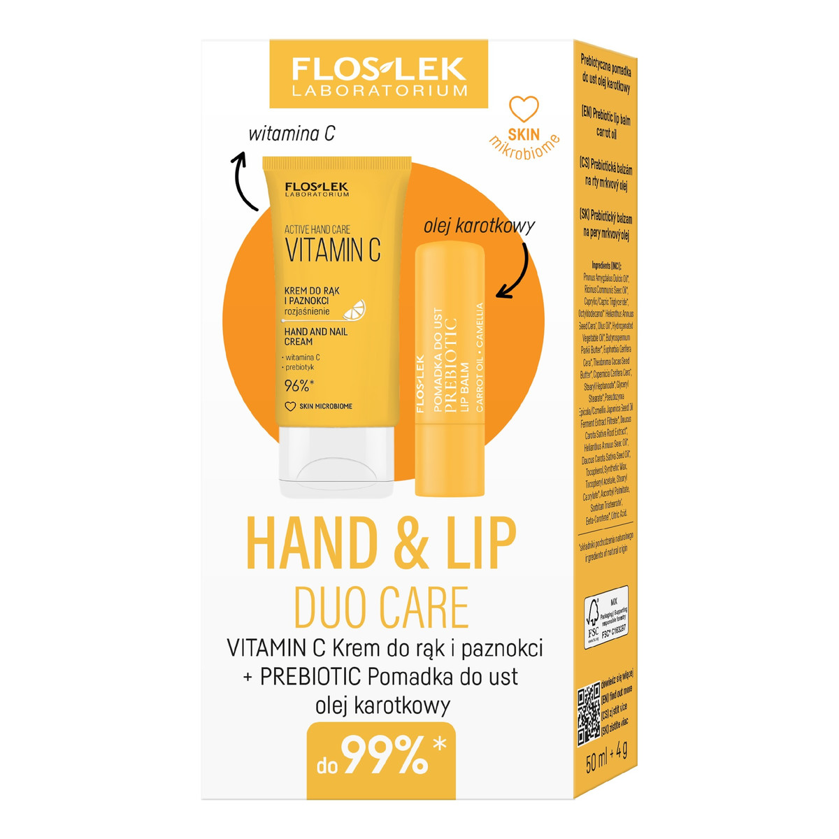 FlosLek Vitamin C Zestaw prezentowy Hand & Lip DUO Care krem do rąk + pomadka ochronna Prebiotic