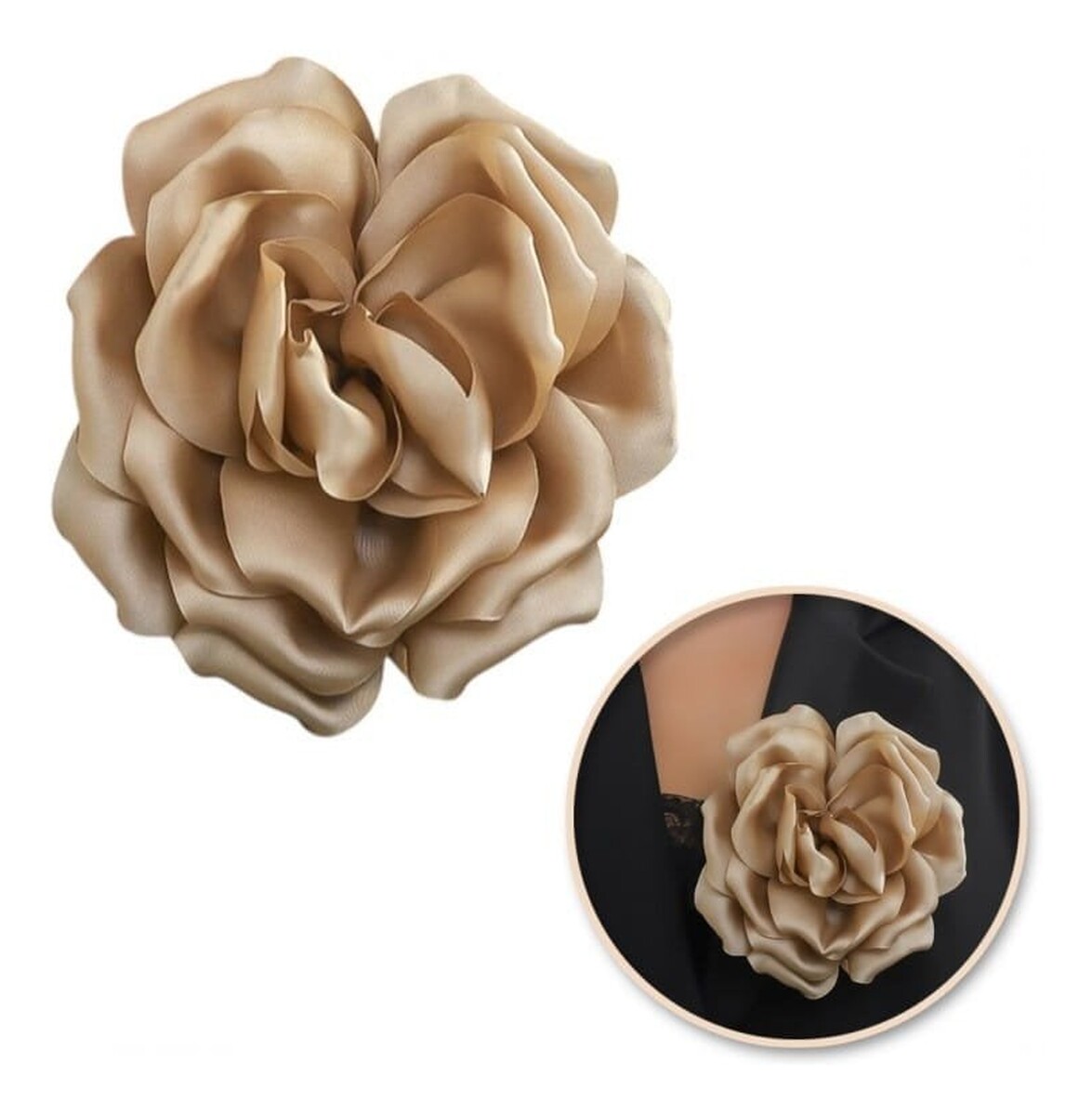 Broszka Ozdobna, Efektowna Kwiat 12x12cm Beż BZ187