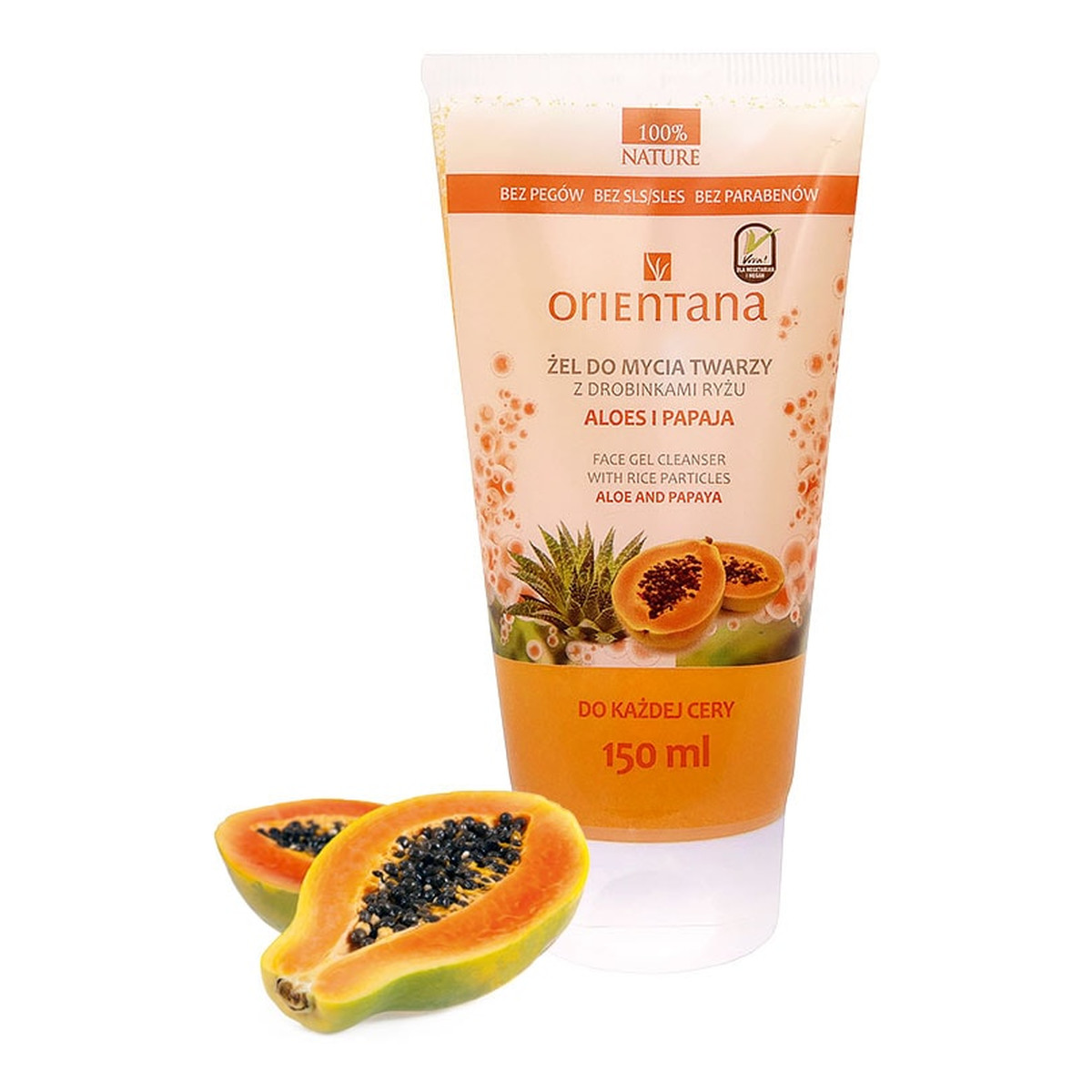 Orientana Żel Do Mycia Twarzy Z Drobinkami Ryżu Aloes i Papaja 150ml