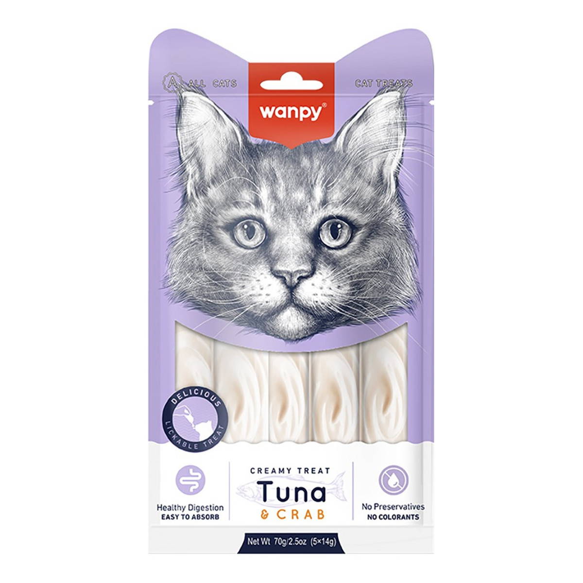 Wanpy Cats przekąska dla kotów-tuna & crab (krem z tuńczyka i kraba)(14gx5) 70g