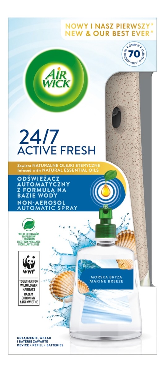 odświeżacz automatyczny z formułą na bazie wody i wkład morska bryza