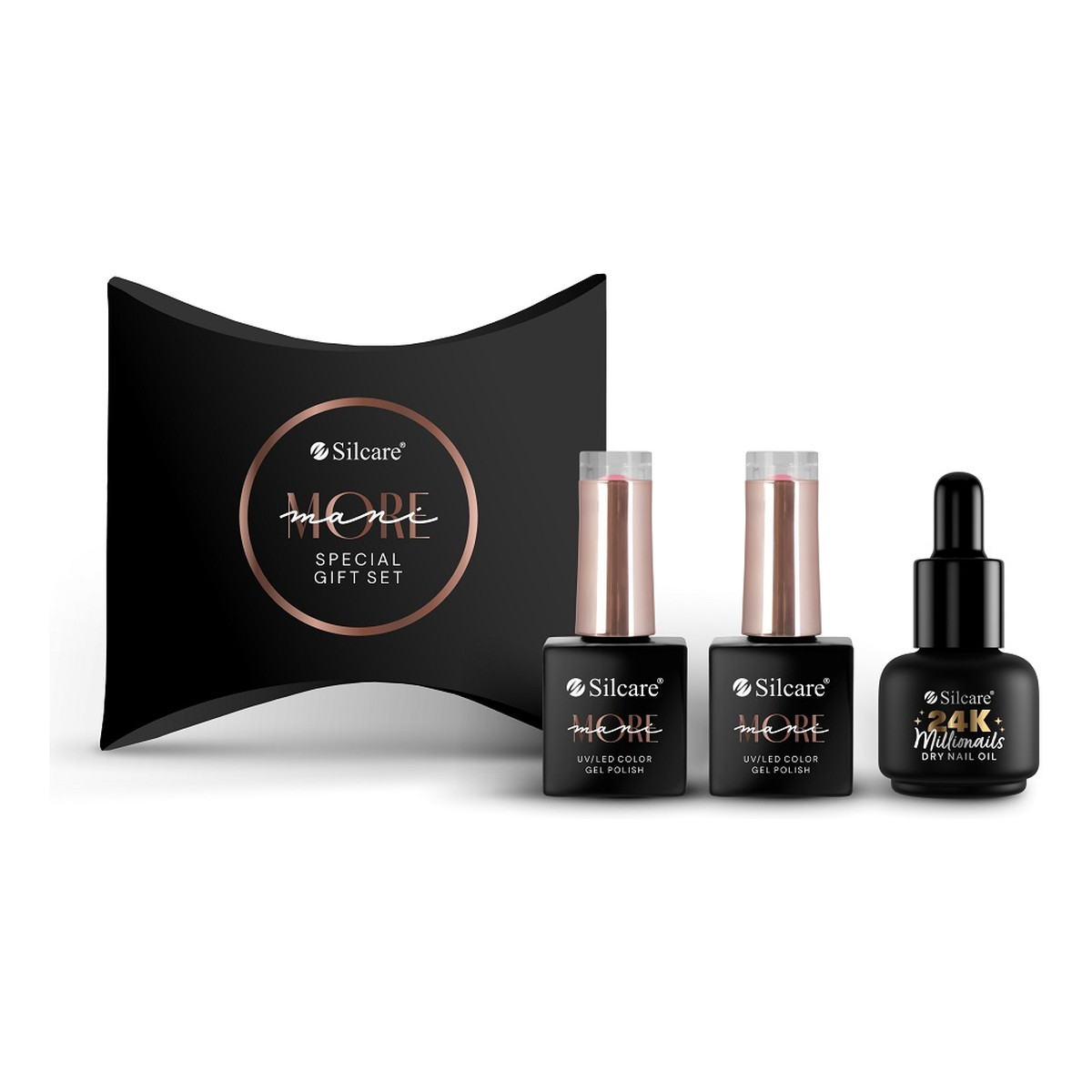 Silcare Mani More Special Gift Set zestaw lakier hybrydowy +24K Millionails Dry Nail Oil Suchy Olejek Do Skórek I Paznokci