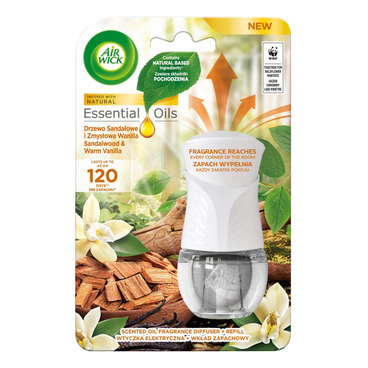 Air Wick Essential Oils Elektryczny odświeżacz powietrza Drzewo Sandałowe i Zmysłowa Wanilia 3x19ml