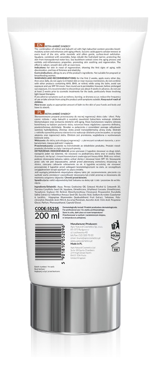 Regenerujący Balsam Do Ciała I Rąk Z Retinolem I Kwasem Bursztynowym Na Noc