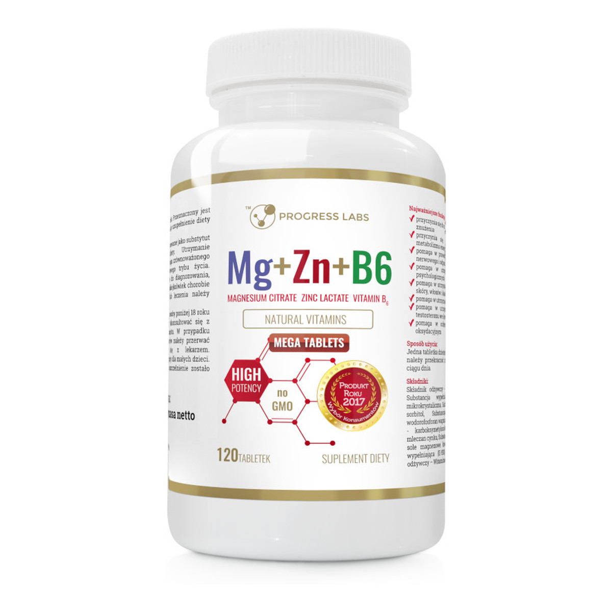 Progress Labs Witamina mg + zn + b6 suplement diety 120 tabletek
