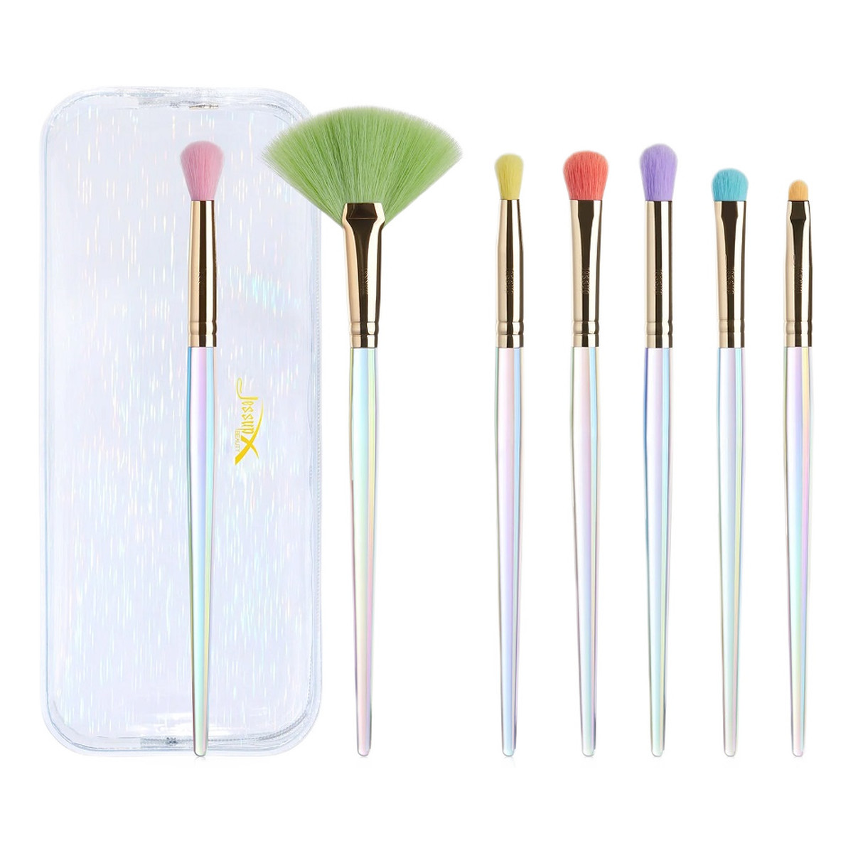 JESSUP Colorful Makeup Brushes Zestaw kolorowych pędzli do makijażu w kosmetyczce t318 7szt.