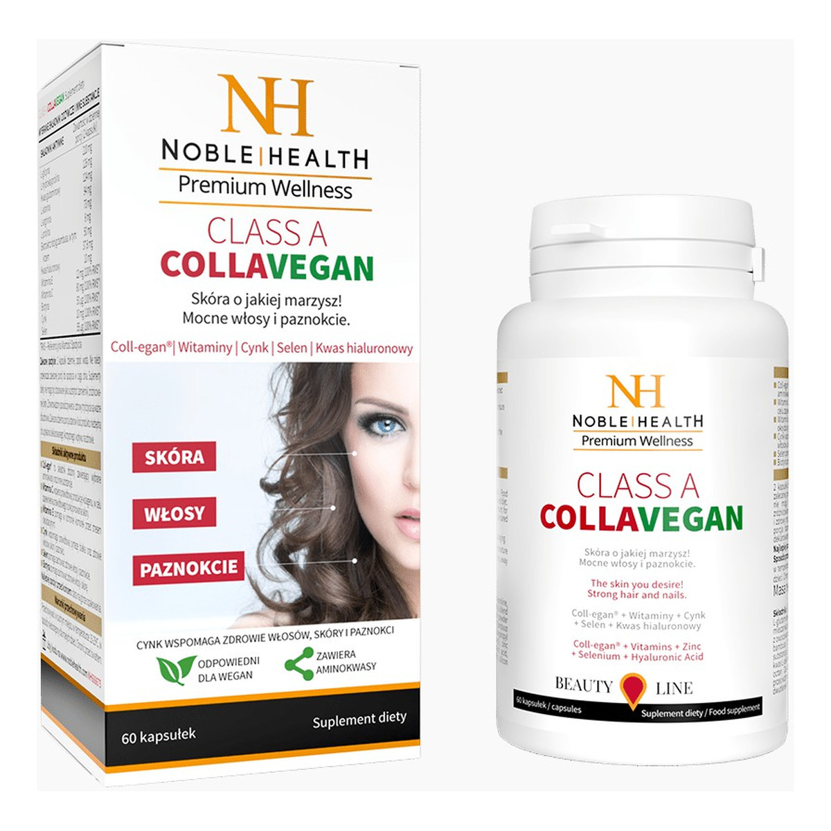Noble Health Premium wellness class a collavegan suplement diety na mocne włosy skórę i paznokcie 60 kapsułek