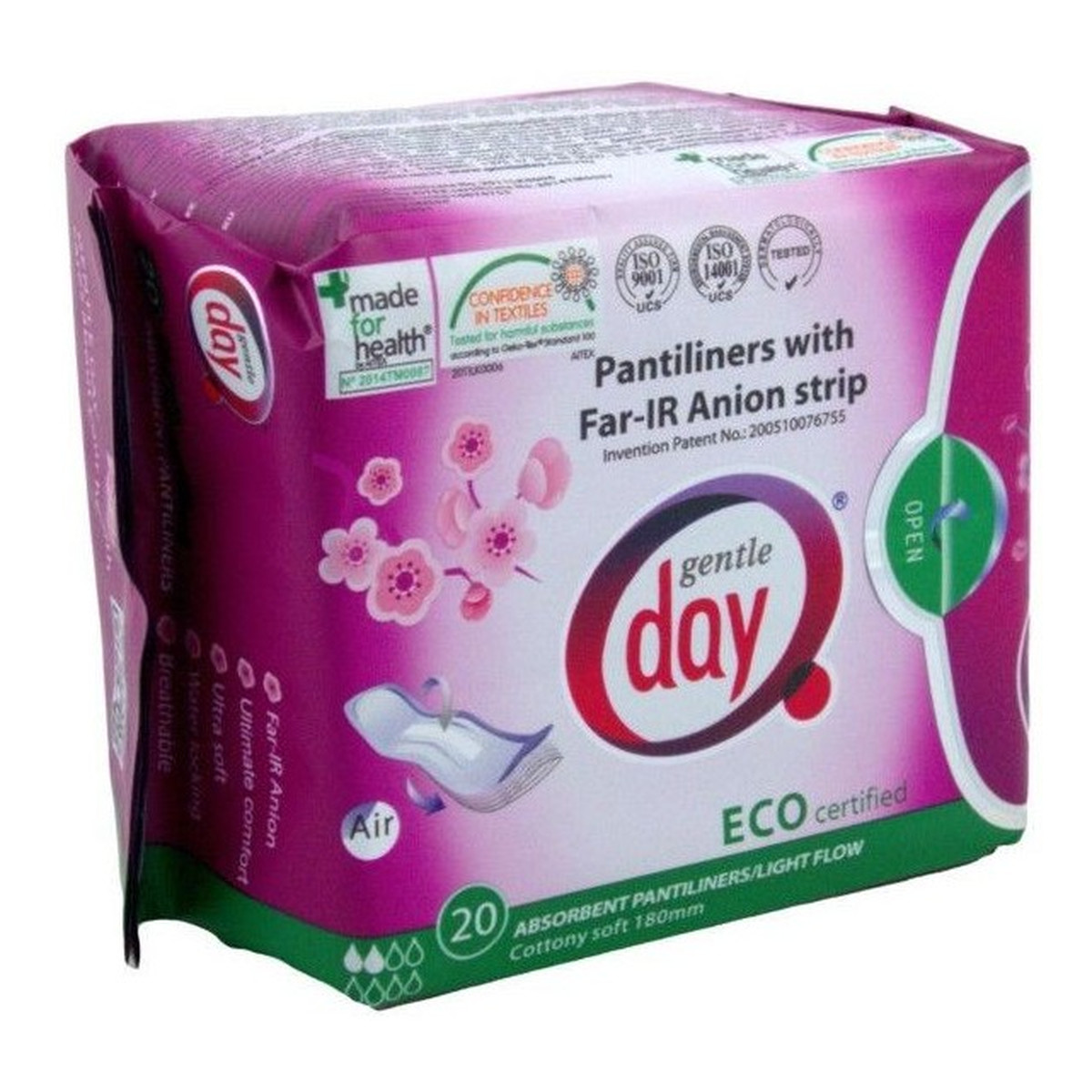 Gentle Day Pantiliners With Far-IR Anion Strip wkładki higieniczne z paskiem anionowym pochłaniające wilgoć eco 20szt