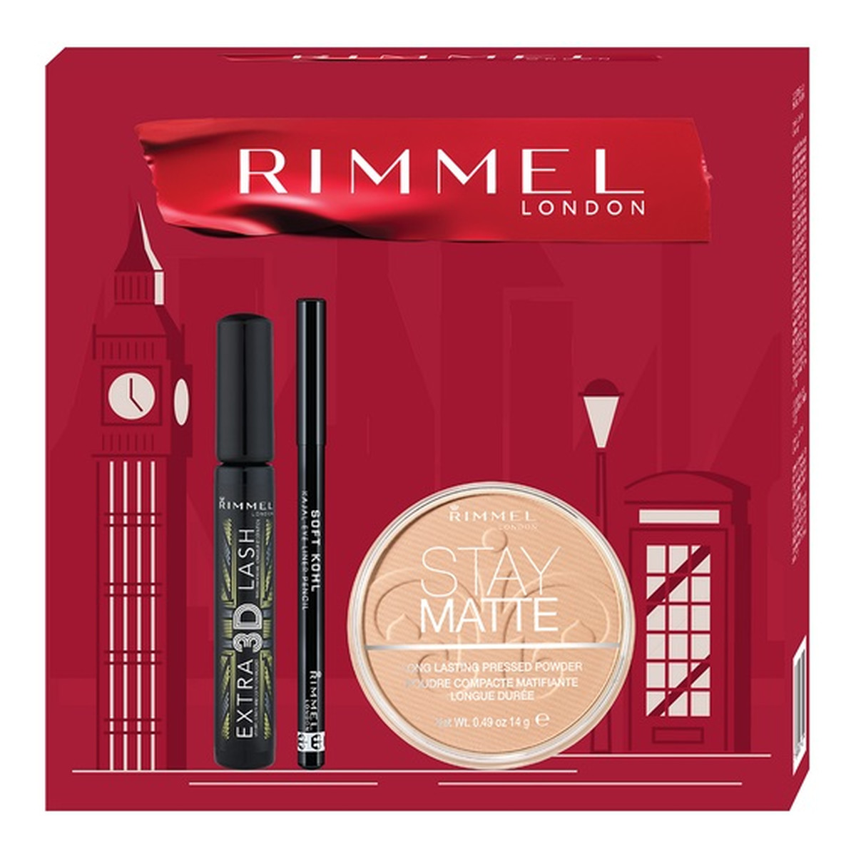 Rimmel Zestaw wydłużający tusz do rzęs 8ml + matujący puder do twarzy 14g + kredka do oczu 1.2g