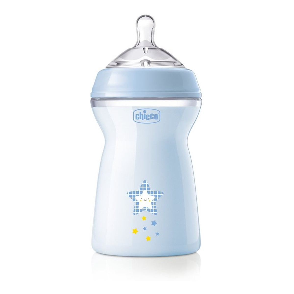 Chicco Naturalfeeling butelka plastikowa ze smoczkiem silikonowym przepływ szybki 6m+ niebieska 330ml