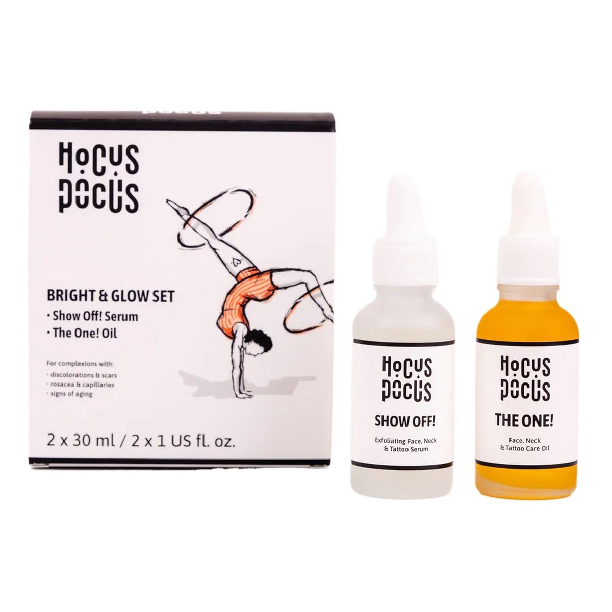 Hocus Pocus Bright Glow Zestaw mikrozłuszczające serum do twarzy 30ml + olejek pielęgnujący 30ml