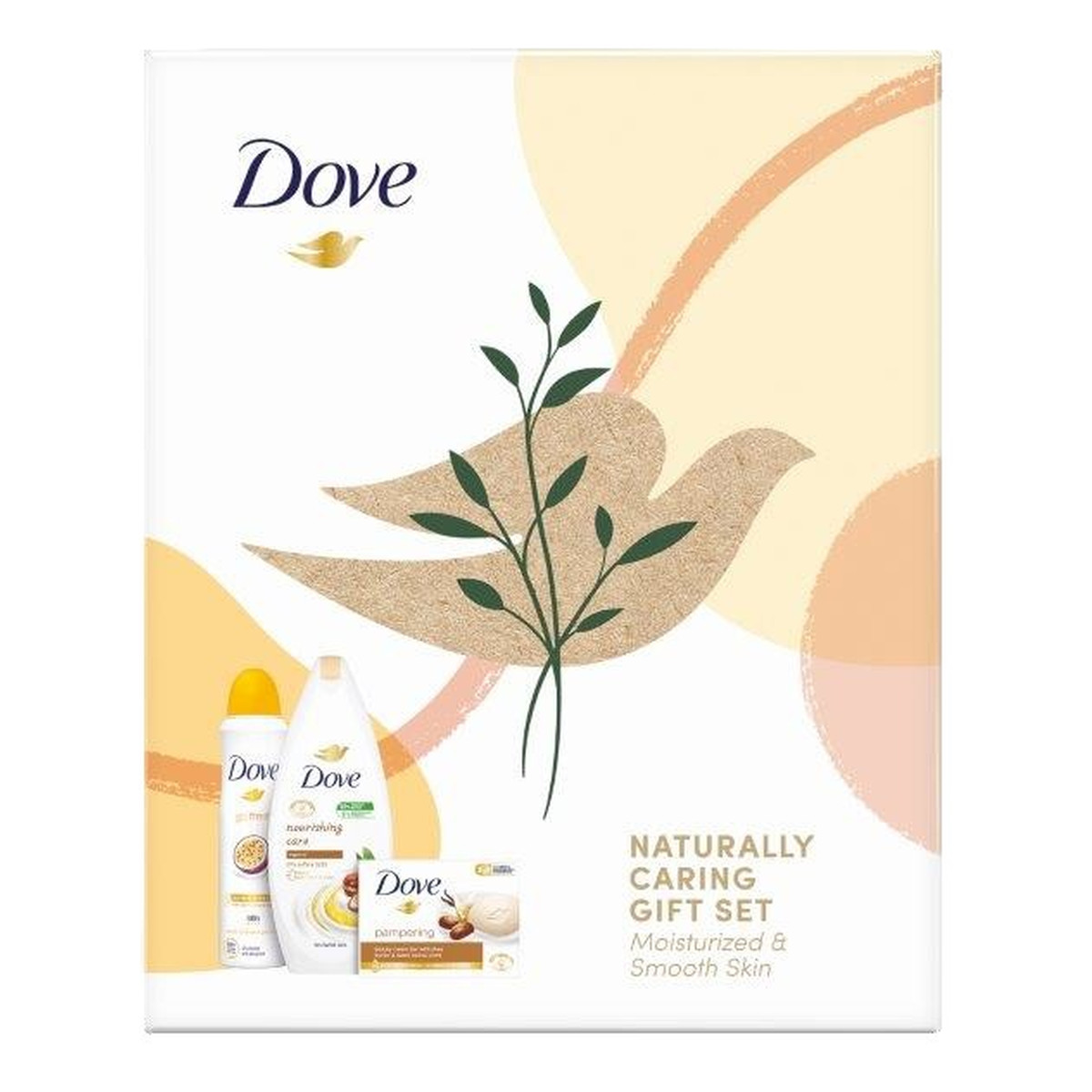 Dove Naturally Caring Zestaw prezentowy deo spray + żel pod prysznic + kostka myjąca