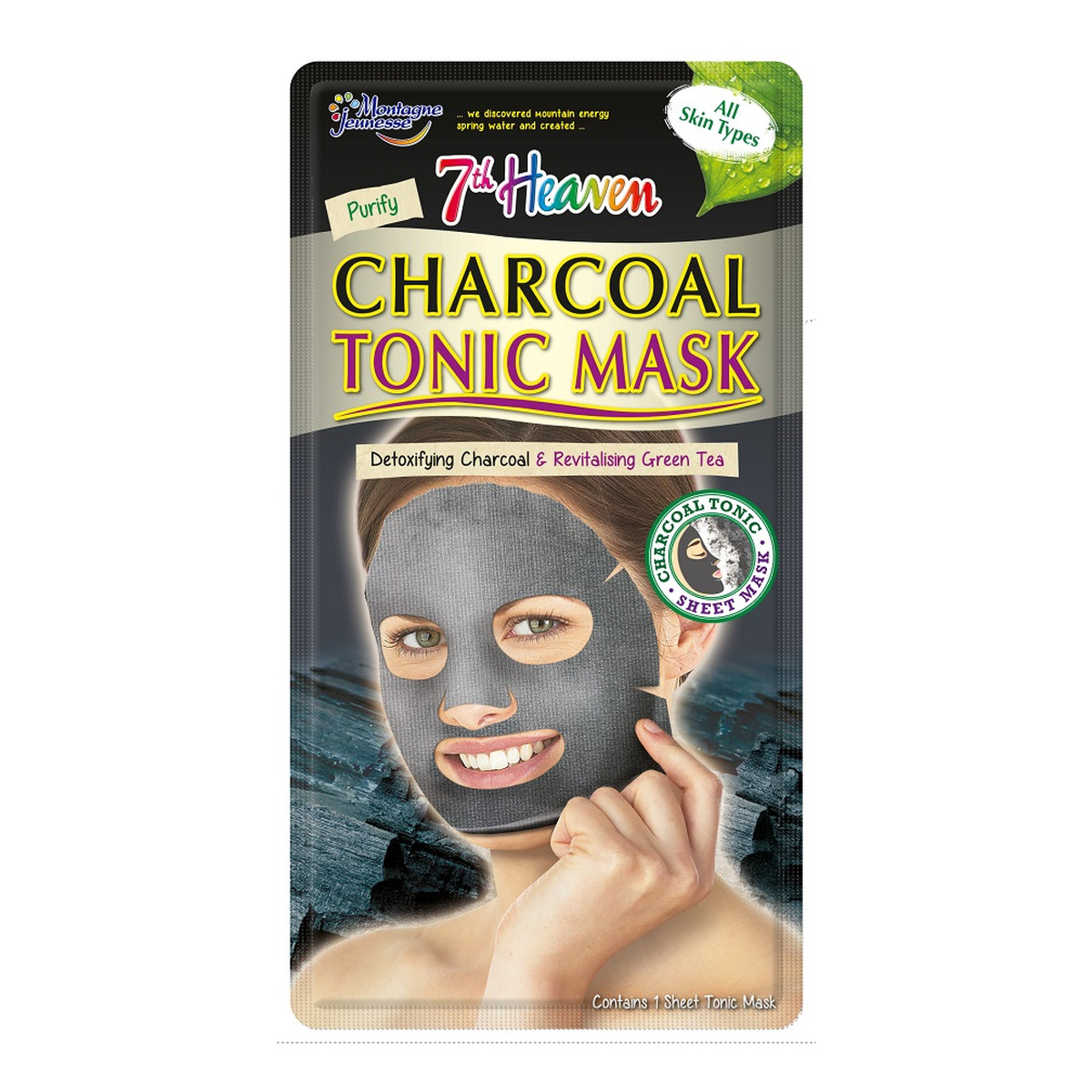 7th Heaven Charcoal Tonic Mask oczyszczająca maseczka węglowa w płachcie do każdego typu cery Green Tea