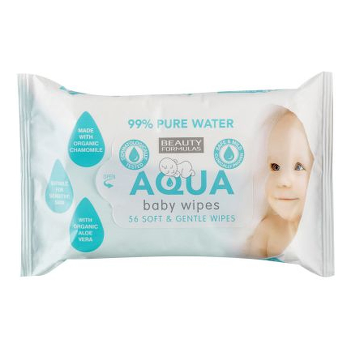 Beauty Formulas Aqua Baby Wipes Nawilżające chusteczki dla dzieci 56 szt.