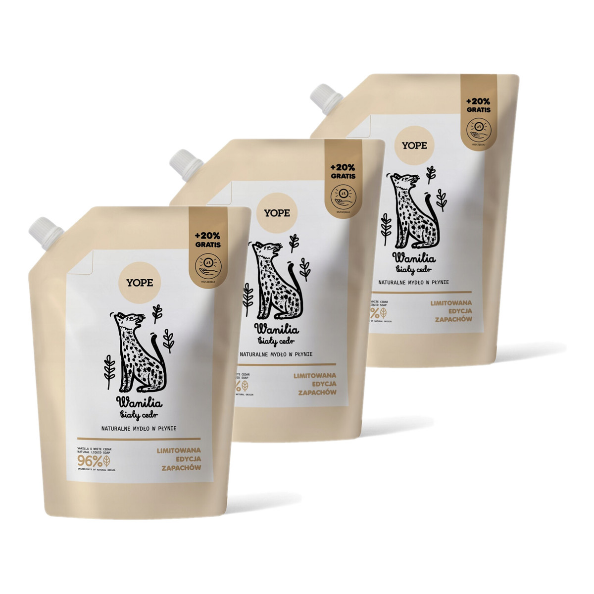 Yope Naturalne Mydło w płynie refill wanilia biały cedr 3x600ml