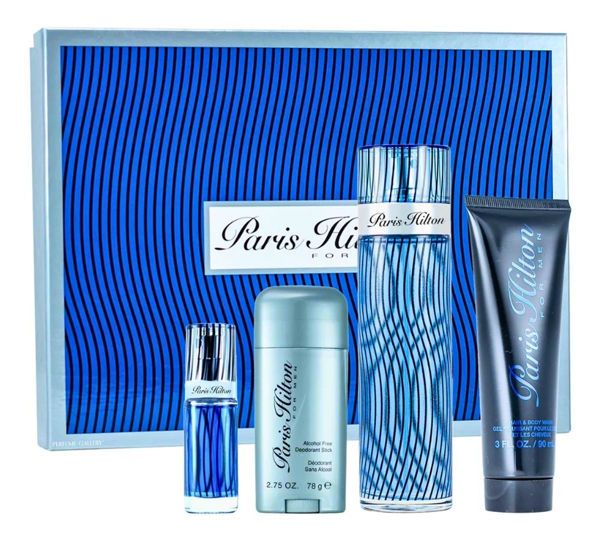 zestaw woda toaletowa spray 100ml + żel do mycia ciała i włosów 90ml + dezodorant w sztyfcie 78g + woda toaletowa spray 10ml