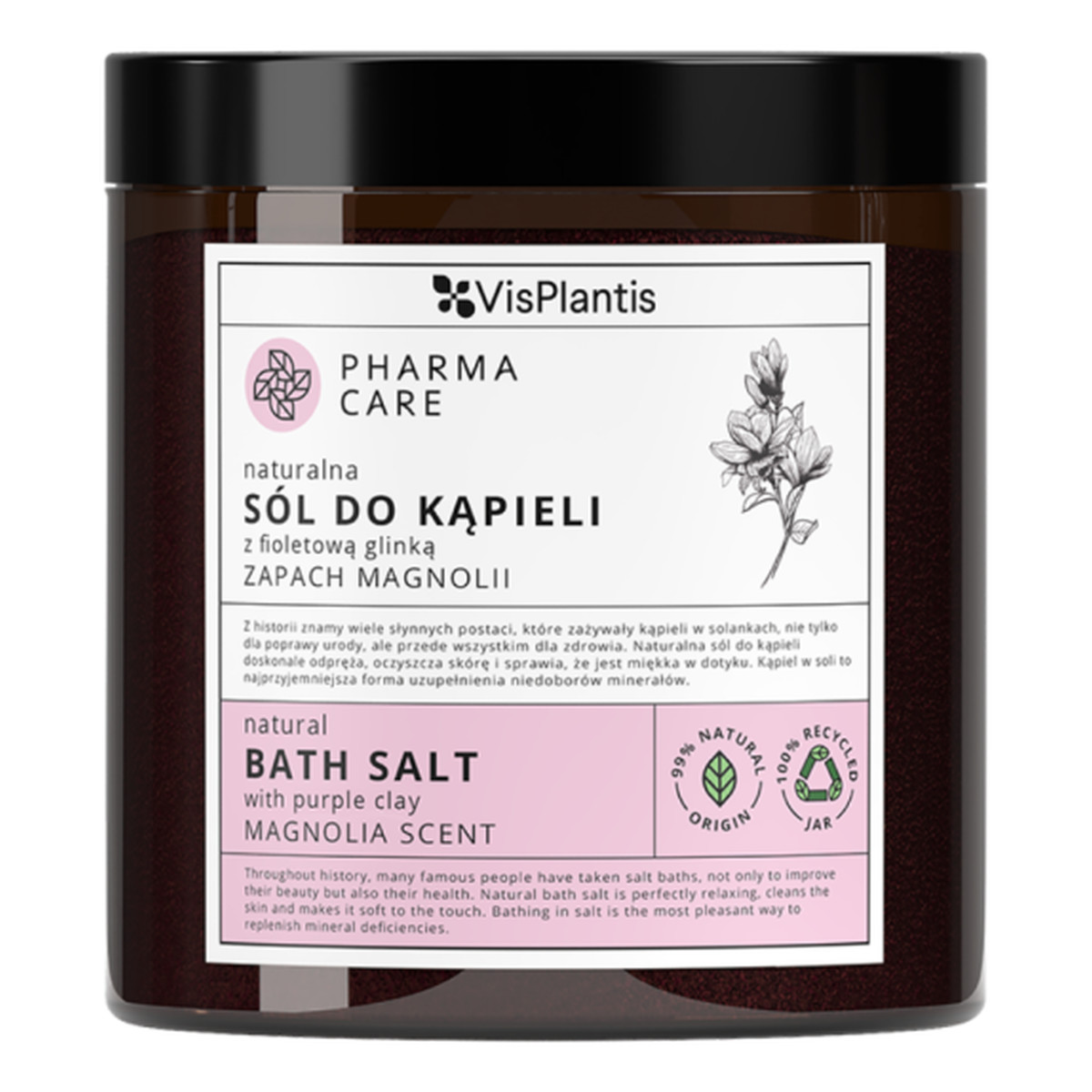 Vis Plantis Pharma Care Naturalna sól do kąpieli z fioletową glinką zapach Magnolii 800g