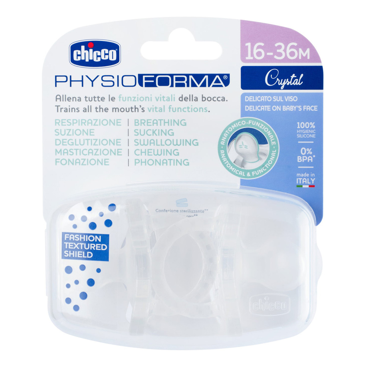 Chicco Physioforma crystal smoczek silikonowy uspokajający 16-36m 2szt.