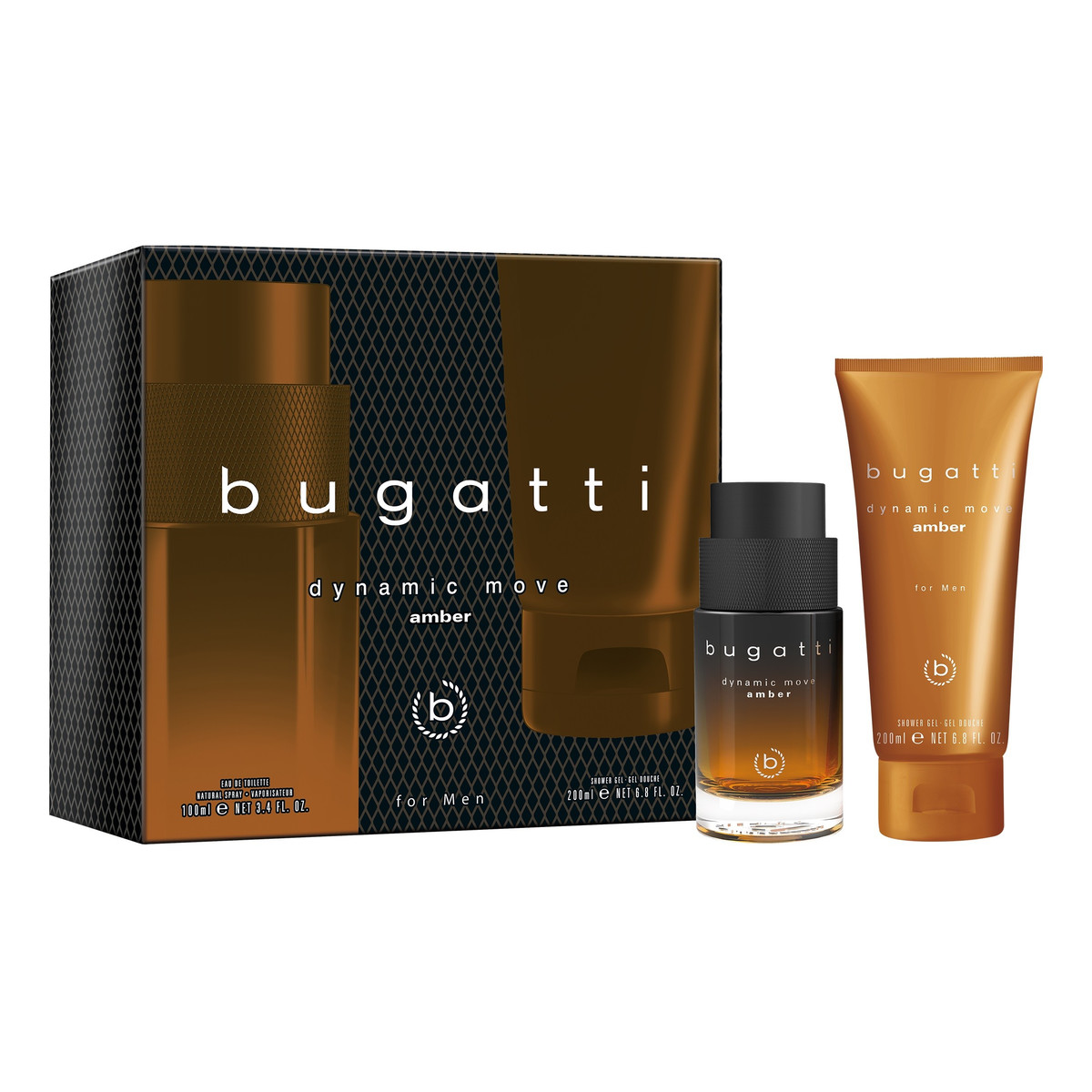 Sirowa BUGATTI Zestaw prezentowy dynamic move amber (woda toaletowa 100 ml + żel pod prysznic 200 ml)