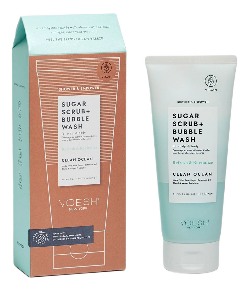 Sugar scrub + bubble wash cukrowy peeling myjący do ciała i skóry głowy clean ocean 210g