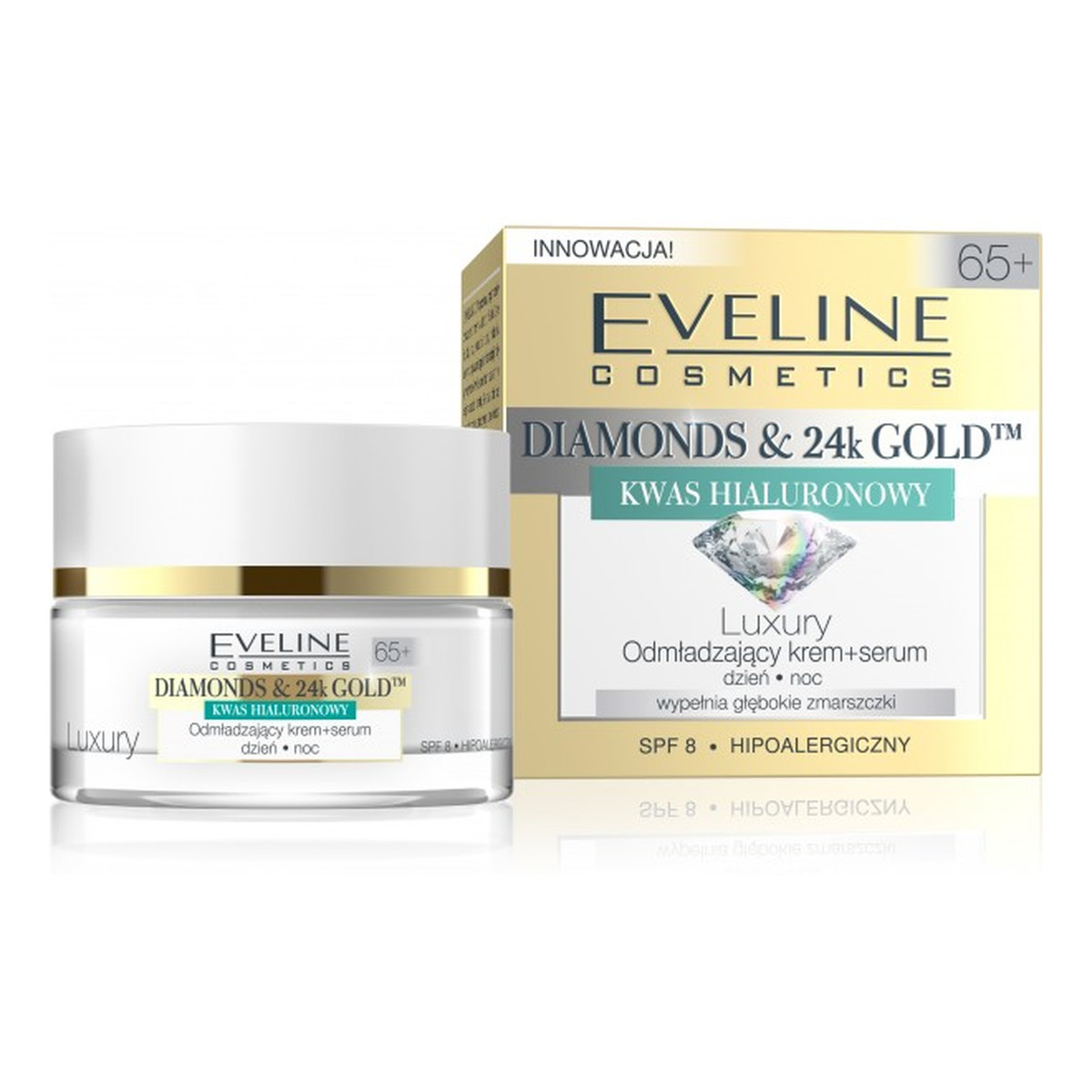 Eveline Diamonds & 24k Gold 65+ Odmładzający Krem + Serum Na Dzień i Noc 50ml
