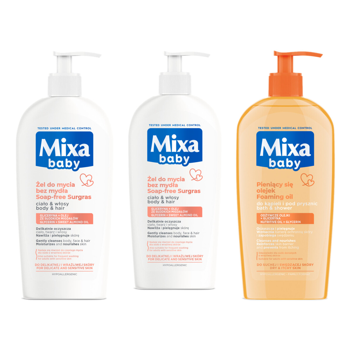 Mixa Baby Łagodny Szampon i Płyn Do Kąpieli 2w1 2x400ml + Płyn do kąpieli z olejkiem 400ml