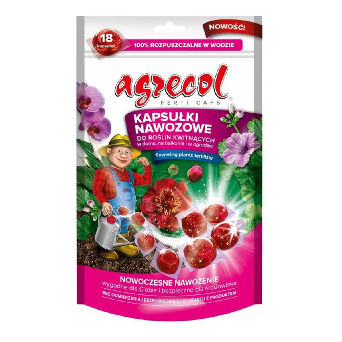 Agrecol FERTI CAPS Kapsułki Nawozowe Do Roślin Kwitnących w Domu, Na Balkonie i w Ogrodzie 18 szt.