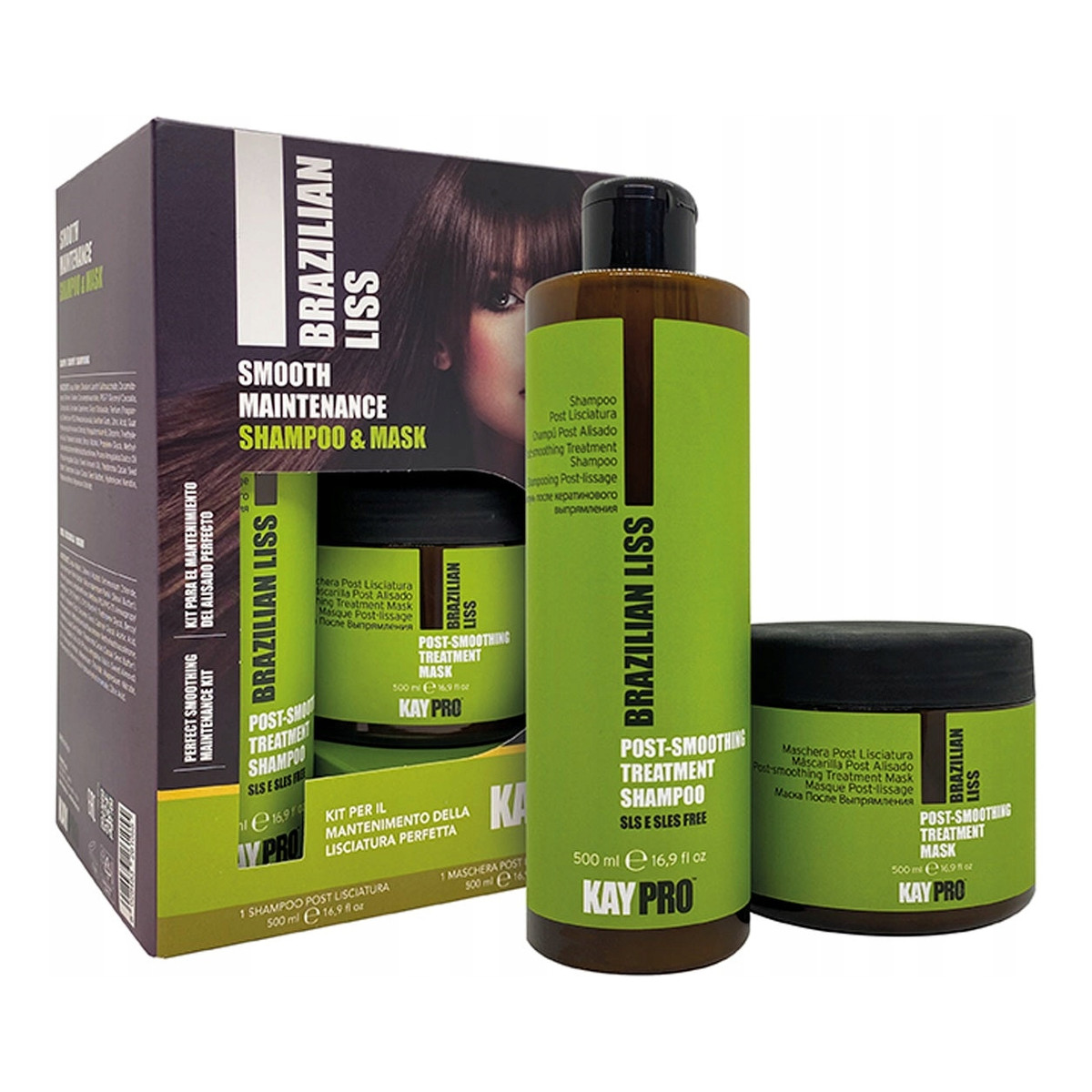 KayPro Brazilian Liss Zestaw do włosów prostowanych Szampon + Maska 2x500ml